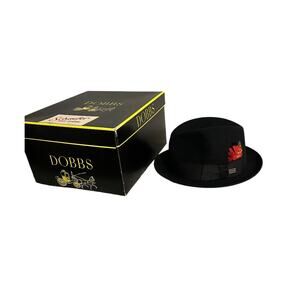VTG Schaefer Dobbs Sz 7 3/8 Hat in Box Black Genuine Felt Fedora Wool Feather